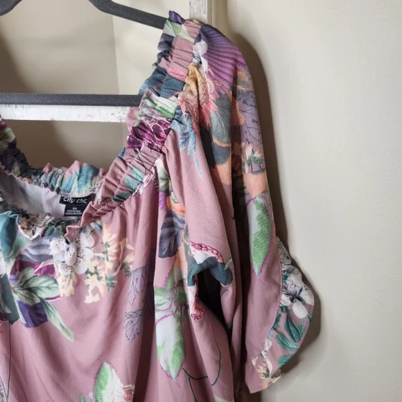 City Chic womens size 24 XXL floral ruffle sleeve off shoulder plus size - Picture 5 of 7